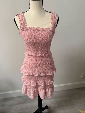 Parker Blush Pink Smocked Top with Coral Speckle Trim
